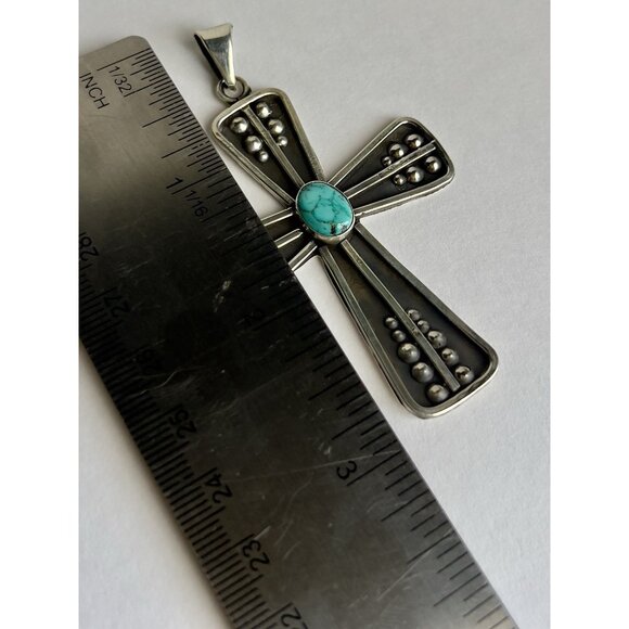 925 Sterling Silver Oxidized & Turquoise Cross Pendant - Picture 16 of 16